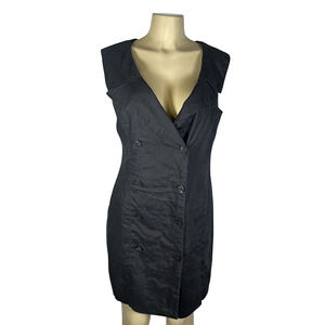 Vintage Georges Marciano Dress Womens 12 Black Linen Double Breasted Mini 80s